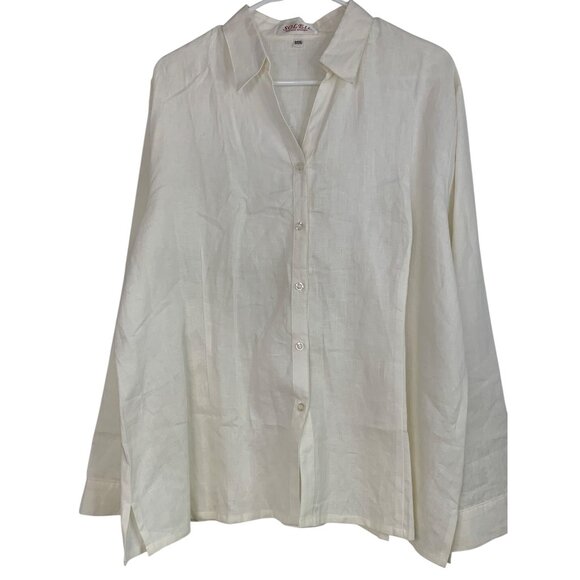 Soleil Womens Ivory Linen Blend Button Blouse 3XL RBB10449 - Picture 1 of 8